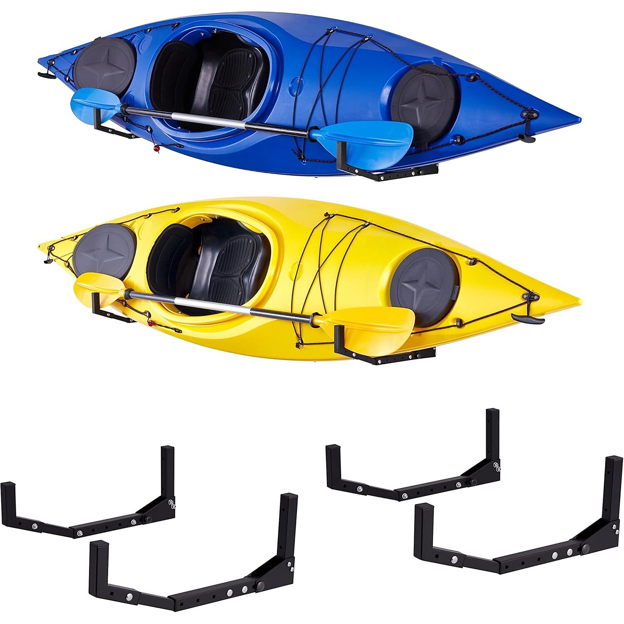RaxGo, Wall-Mounted Heavy-Duty Kayak Hooks, 2 Pairs, Length 20.5 in, Width 6 in, Model# RGWMKR2PK
